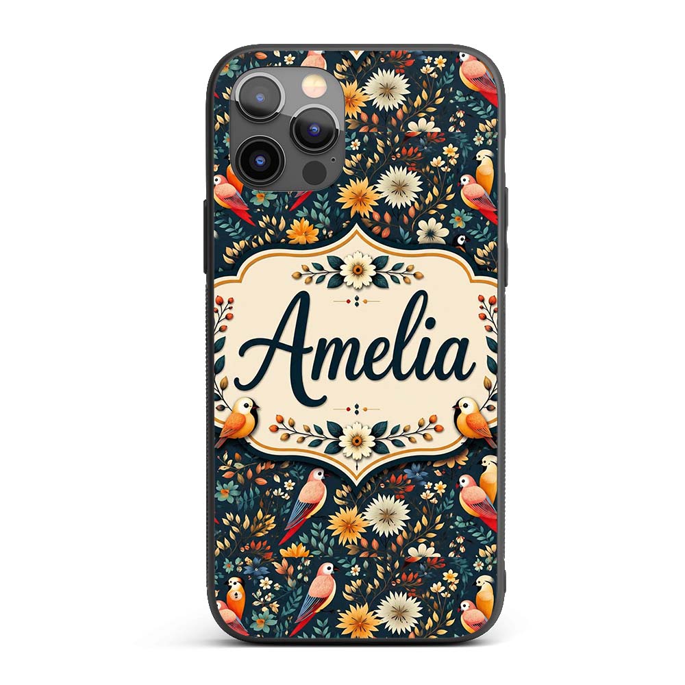 Colorful Parrot Birds Floral Jungle Seamless Custom Name Protective Phone Case Mobile Cover Durable Everyday Smartphone Shock Resistant
