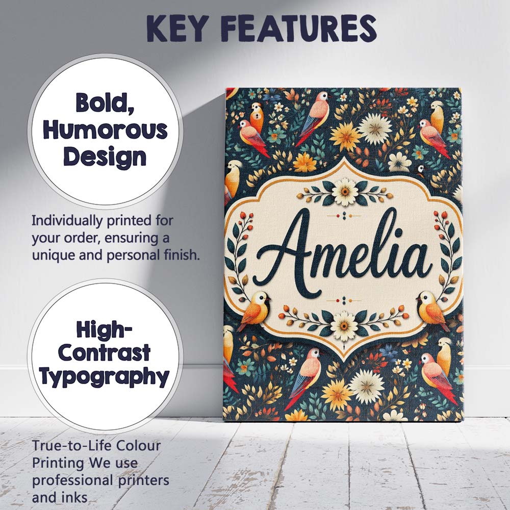 Personalised Name Colorful Parrot Birds Custom Modern Room Accent Elegant Feature Canvas Wall Art Print Decor Picture Ready to Hang