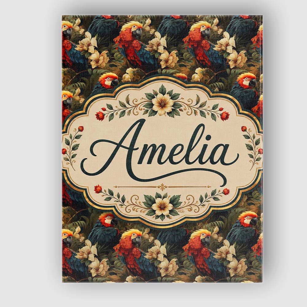 Personalised Name Tropical Macaw Parrot Custom Modern Room Accent Elegant Feature Canvas Wall Art Print Decor Picture Ready to Hang