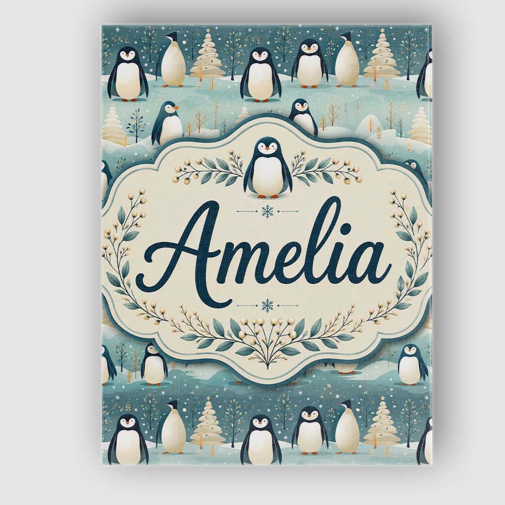 Personalised Name Penguin Birds Cute Winter Custom Bespoke Interior Contemporary Canvas Wall Art Print Decor Picture Ready to Hang