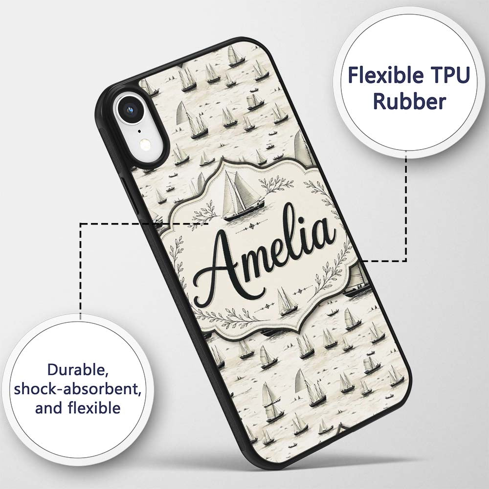 Vintage Sailing Boats Ocean Seamless Pattern Name Custom Name Protective Phone Case Mobile Cover Durable Everyday Smartphone Shock Resistant