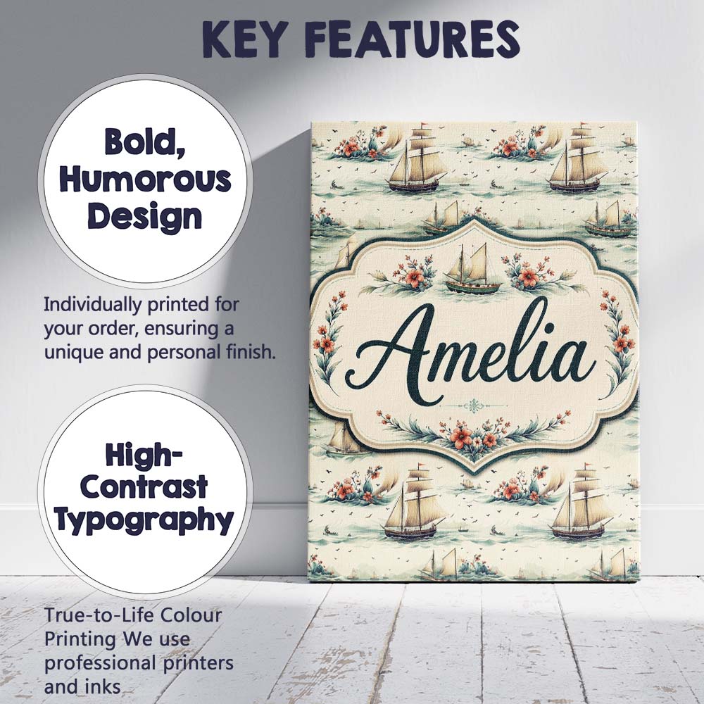 Personalised Name Classic Sailing Ships Sea Custom Bespoke Interior Contemporary Canvas Wall Art Print Decor Picture Ready to Hang