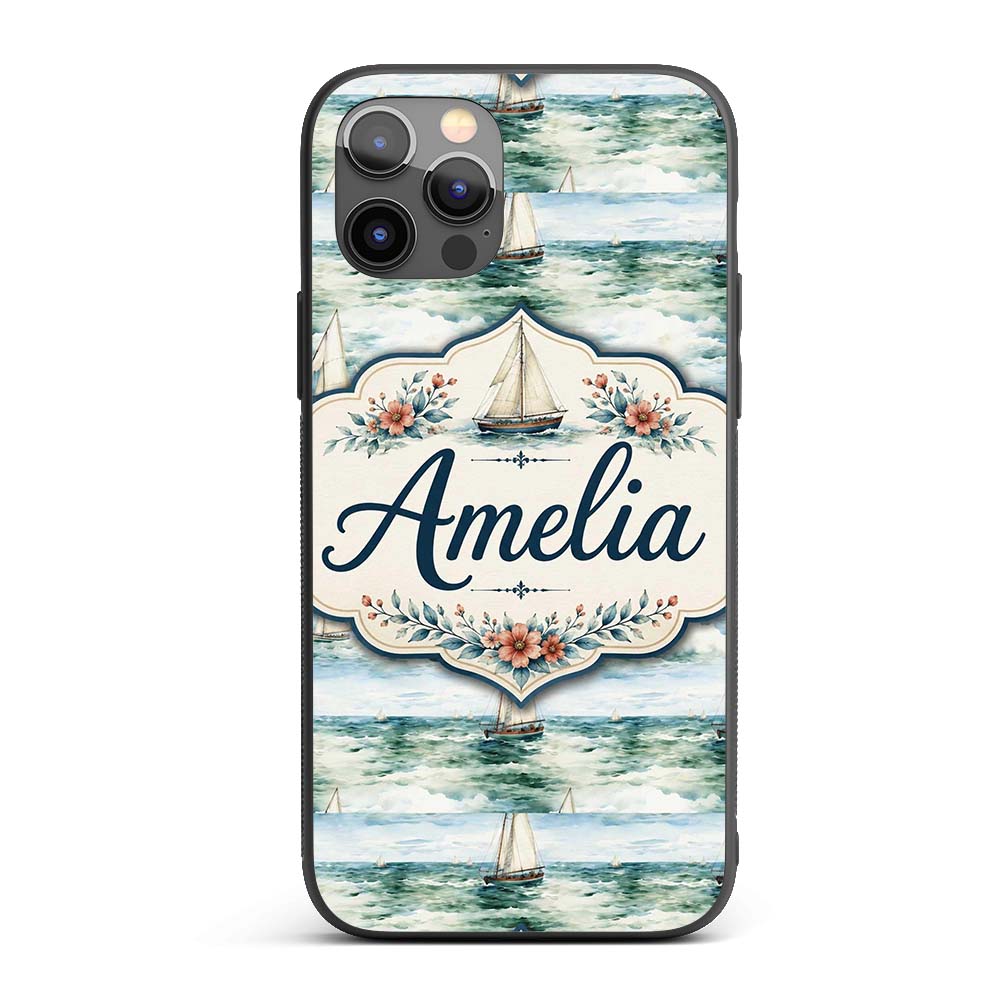 Vintage Sailing Boats Ocean Waves Printed Design Custom Name Protective Phone Case Mobile Cover Durable Everyday Smartphone Shock Resistant