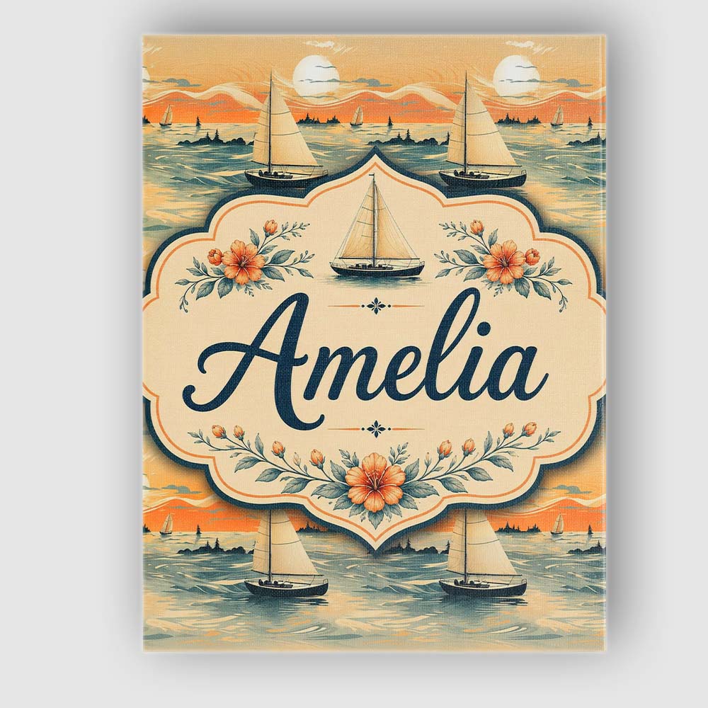 Personalised Name Sunset Sailing Boats Calm Custom Bespoke Interior Contemporary Canvas Wall Art Print Decor Picture Ready to Hang