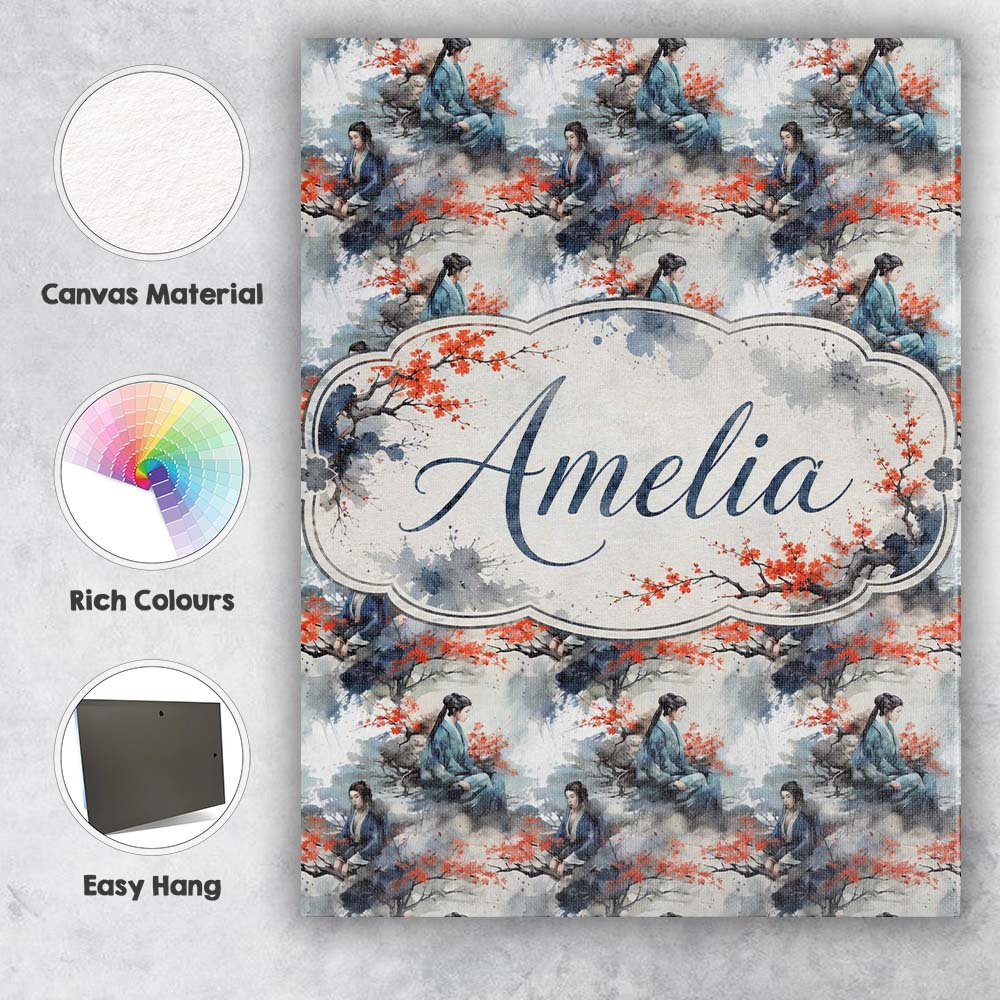 Personalised Name Asian Woman Floral Tree Custom Unique Gift Idea Elegant Feature Canvas Wall Art Print Decor Picture Ready to Hang
