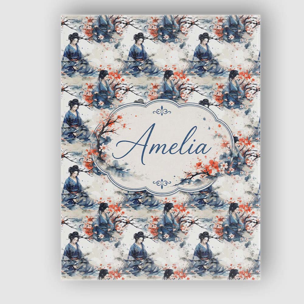 Personalised Name Japanese Woman Kimono Custom Modern Room Accent Elegant Feature Canvas Wall Art Print Decor Picture Ready to Hang