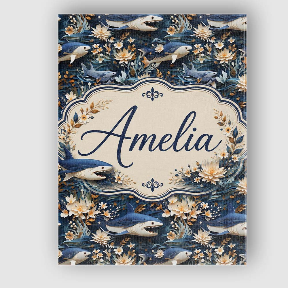 Personalised Name Elegant Sharks Floral Custom Unique Gift Idea Modern Room Accent Canvas Wall Art Print Decor Picture Ready to Hang