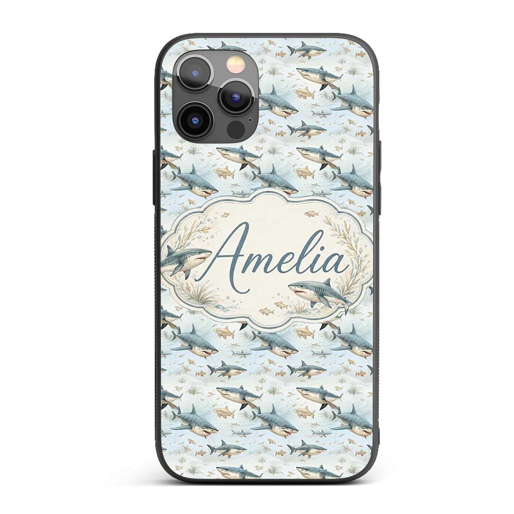 Realistic Sharks Ocean Fish Seamless Pattern Name Custom Name Protective Phone Case Mobile Cover Durable Everyday Smartphone Shock Resistant