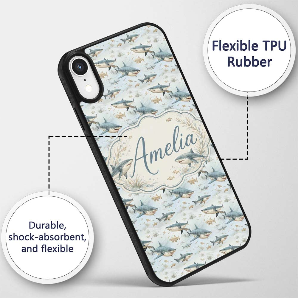 Realistic Sharks Ocean Fish Seamless Pattern Name Custom Name Protective Phone Case Mobile Cover Durable Everyday Smartphone Shock Resistant