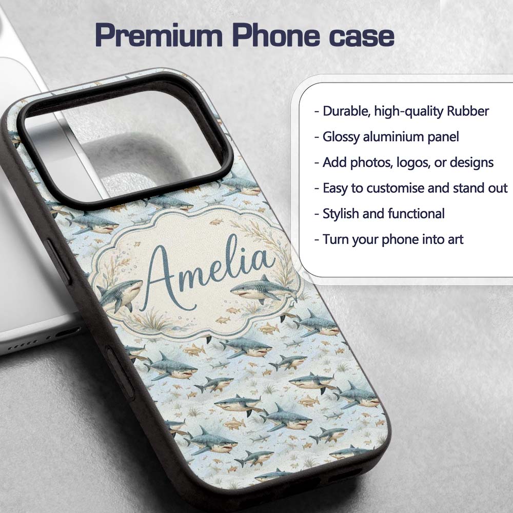 Realistic Sharks Ocean Fish Seamless Pattern Name Custom Name Protective Phone Case Mobile Cover Durable Everyday Smartphone Shock Resistant