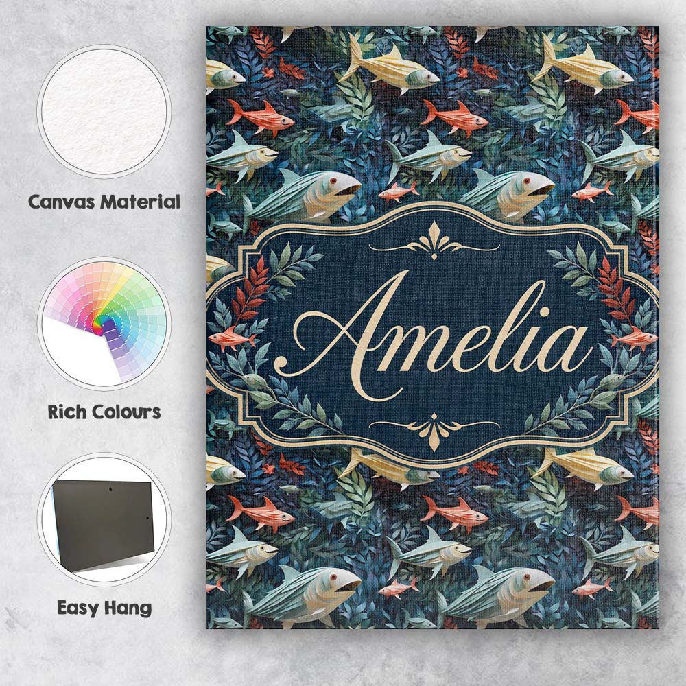 Personalised Name Colorful Tropical Fish Custom Unique Gift Idea Elegant Feature Canvas Wall Art Print Decor Picture Ready to Hang