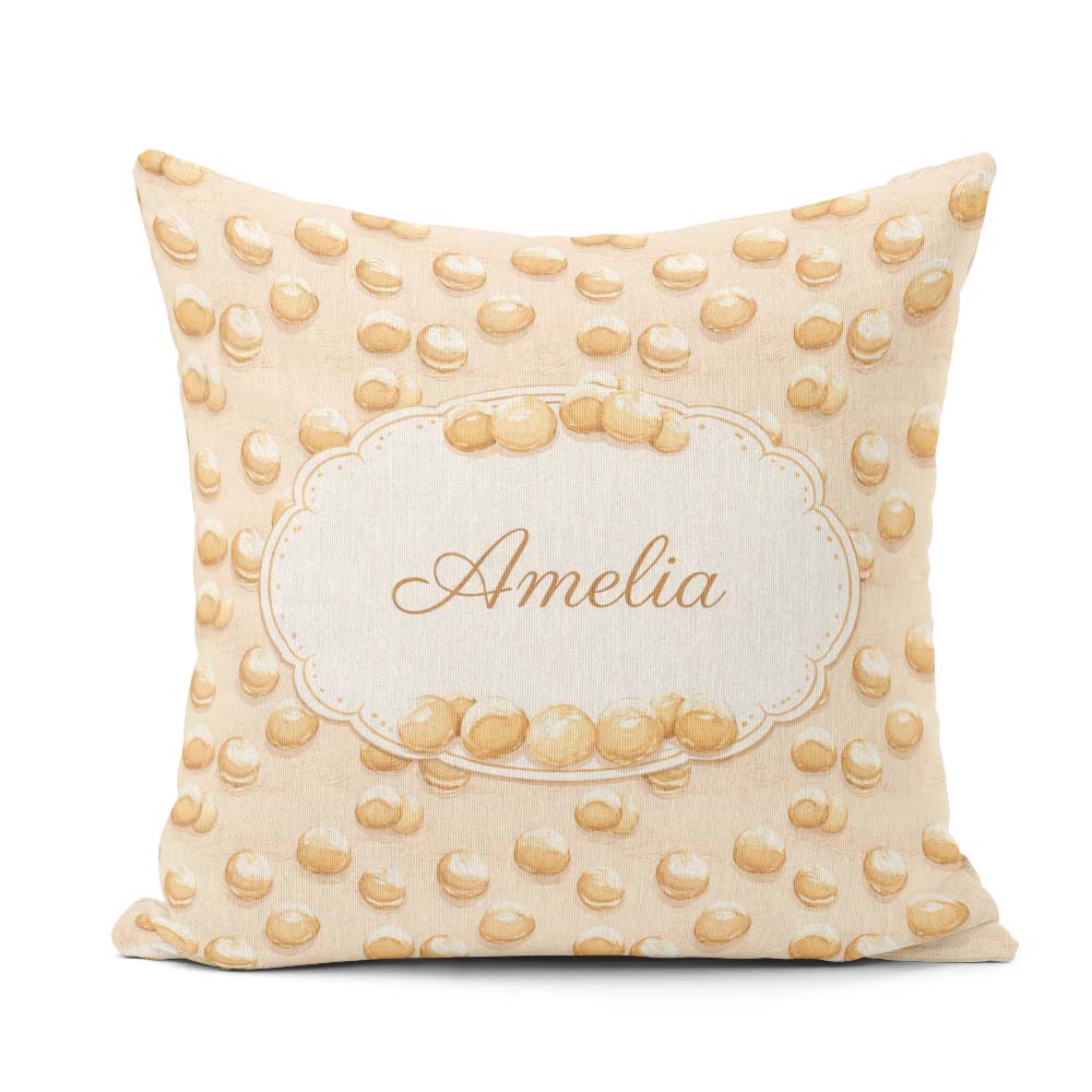 Custom Name Hand Drawn Cream Sketch Style Minimal Beige Seamless Square Filled Cushion Throw Pillow Sofa Bed Home Decor Zip Washable UK Made