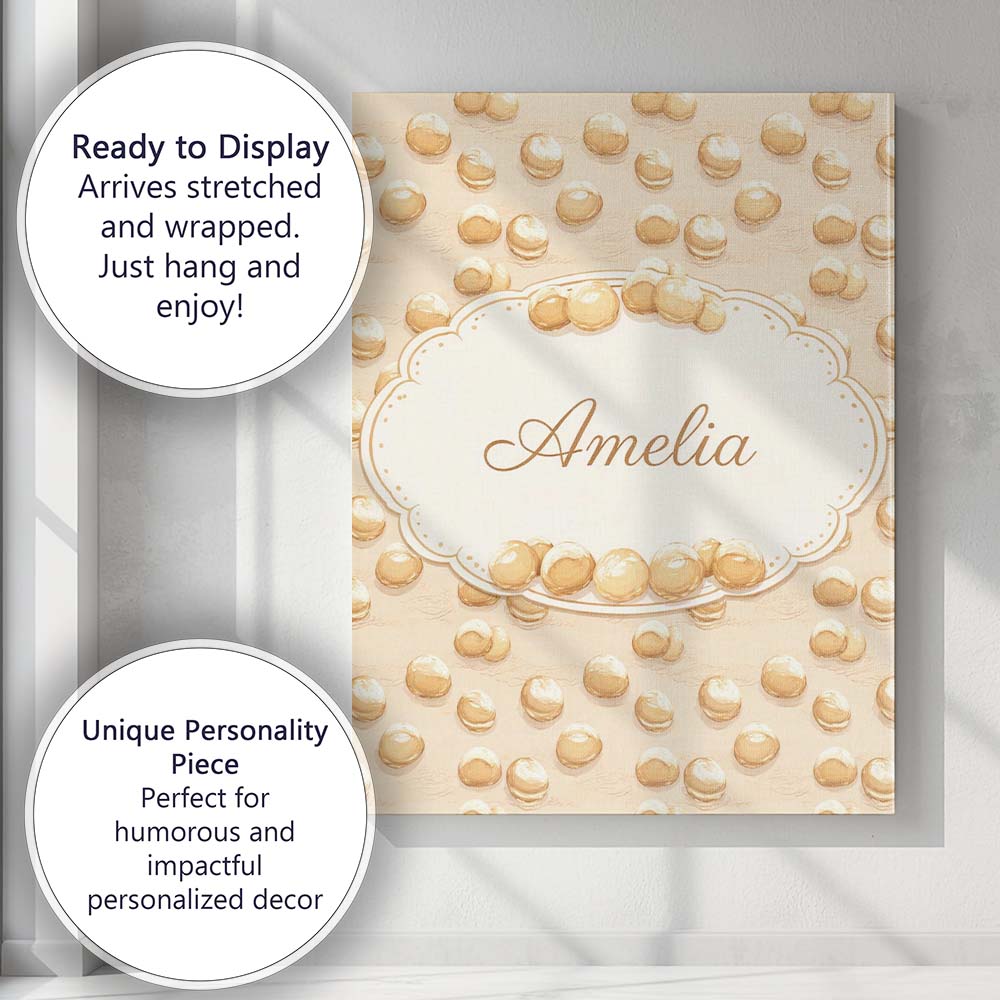 Personalised Name Hand Drawn Cream Puff Sketch Style Minimal Beige Custom Unique Canvas Wall Art Print Decor Picture Ready to Hang