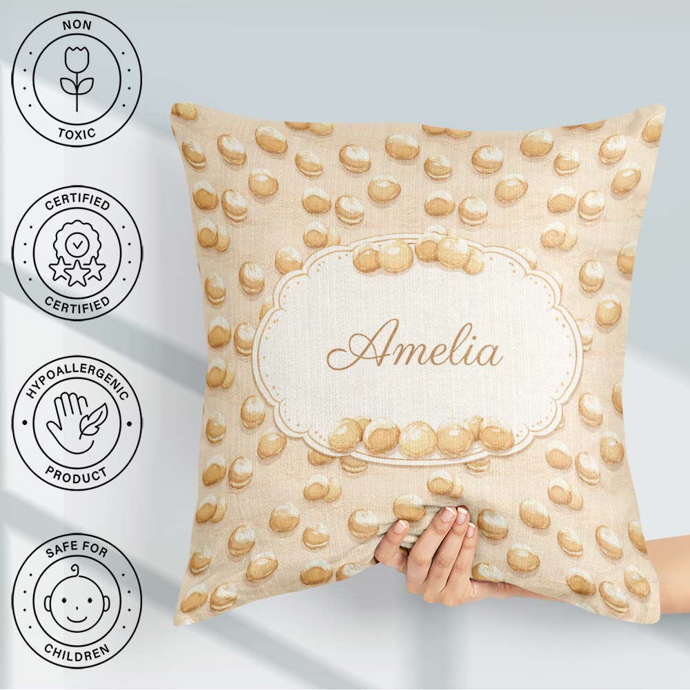 Custom Name Hand Drawn Cream Sketch Style Minimal Beige Seamless Square Filled Cushion Throw Pillow Sofa Bed Home Decor Zip Washable UK Made