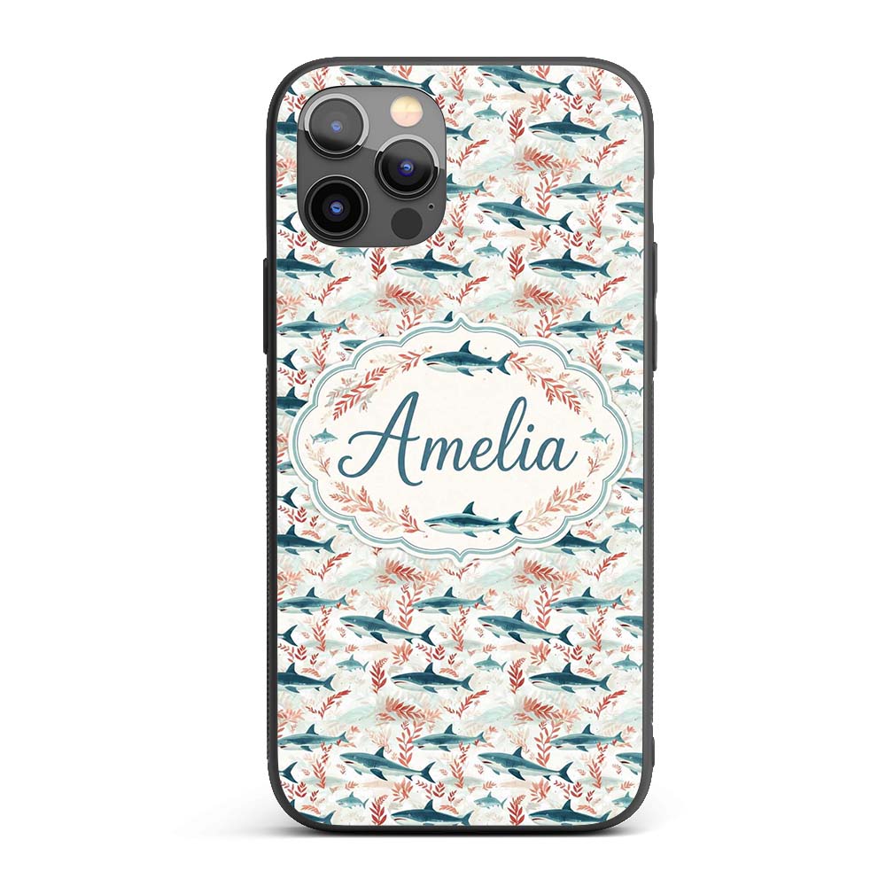 Sharks Red Seaweed Ocean Seamless Pattern Name Custom Name Protective Phone Case Mobile Cover Durable Everyday Smartphone Shock Resistant