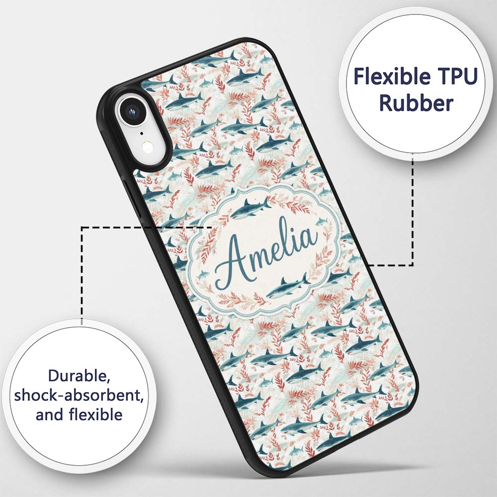 Sharks Red Seaweed Ocean Seamless Pattern Name Custom Name Protective Phone Case Mobile Cover Durable Everyday Smartphone Shock Resistant