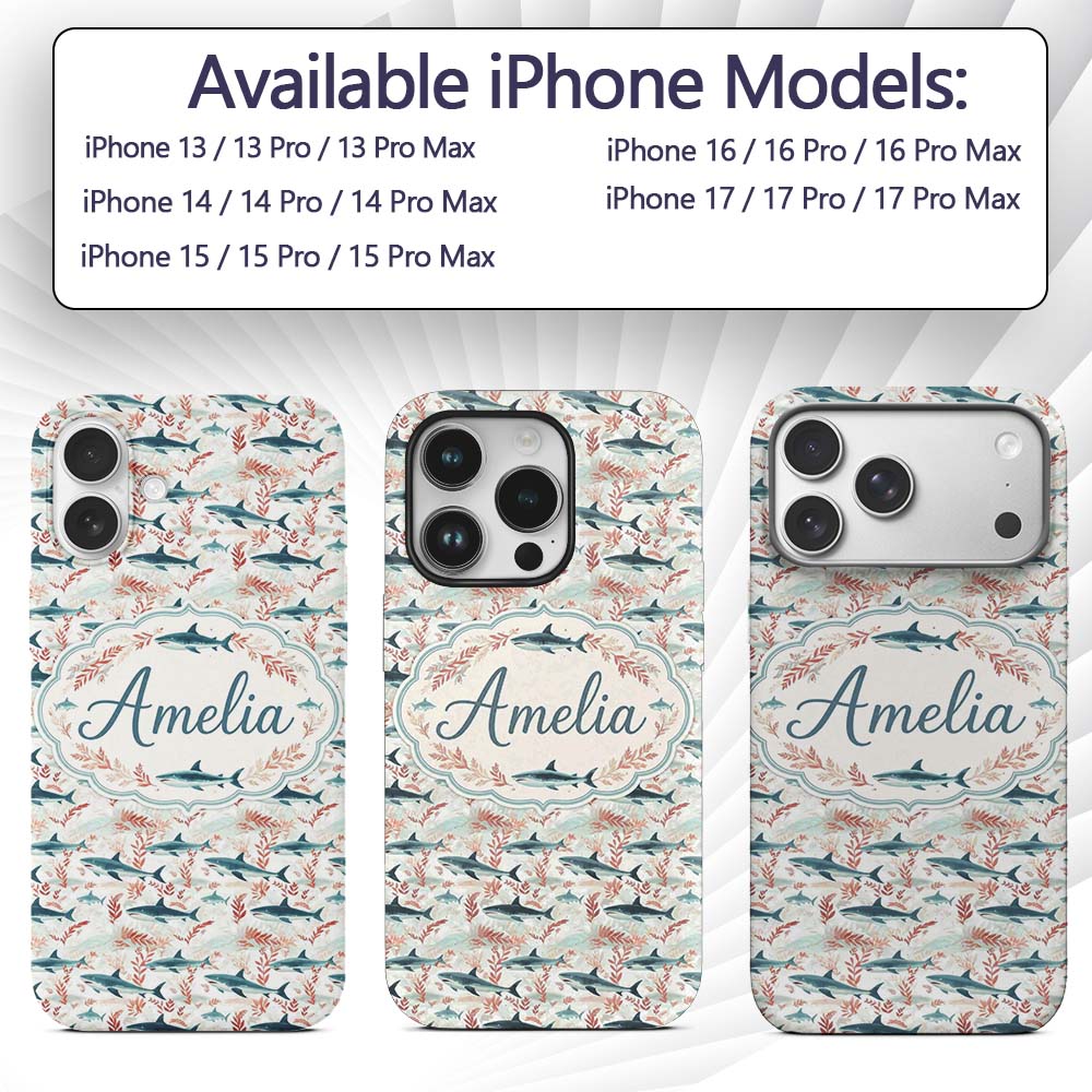 Sharks Red Seaweed Ocean Seamless Pattern Name Custom Name Protective Phone Case Mobile Cover Durable Everyday Smartphone Shock Resistant