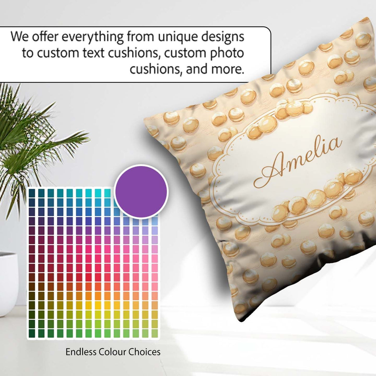 Custom Name Hand Drawn Cream Sketch Style Minimal Beige Seamless Square Filled Cushion Throw Pillow Sofa Bed Home Decor Zip Washable UK Made