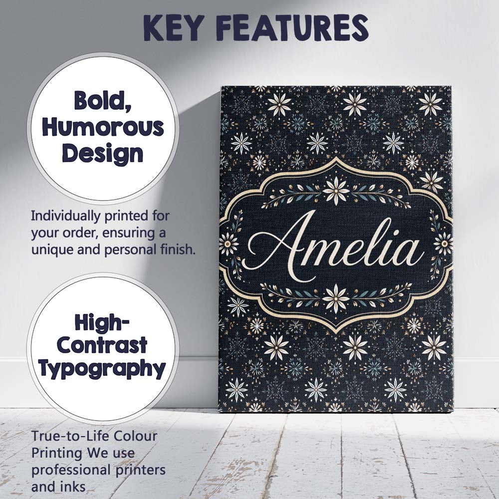 Personalised Name Elegant White Floral Custom Unique Gift Idea Modern Room Accent Canvas Wall Art Print Decor Picture Ready to Hang