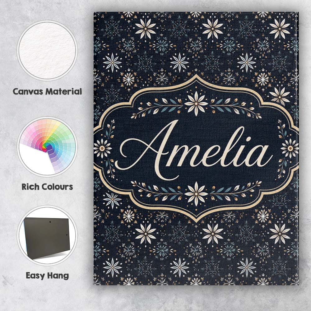 Personalised Name Elegant White Floral Custom Unique Gift Idea Modern Room Accent Canvas Wall Art Print Decor Picture Ready to Hang