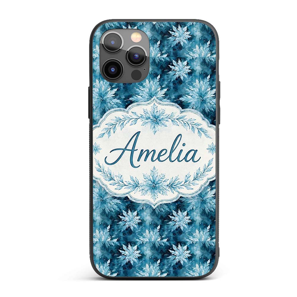 Frosted Blue Leaves Winter Seamless Pattern Name Custom Name Protective Phone Case Mobile Cover Durable Everyday Smartphone Shock Resistant