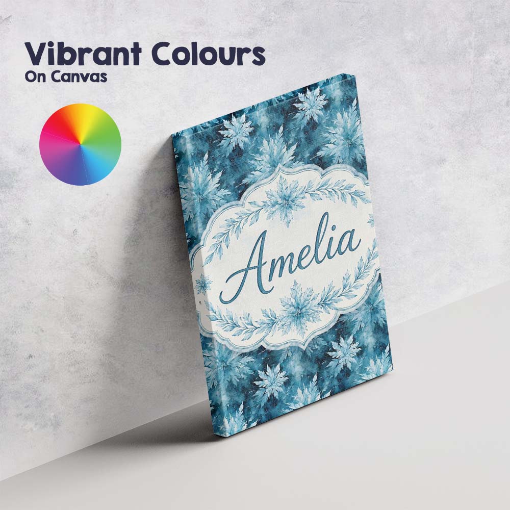 Personalised Name Frosted Blue Leaves Custom Modern Room Accent Creative Decorator Style Canvas Wall Art Print Decor Picture Ready to Hang