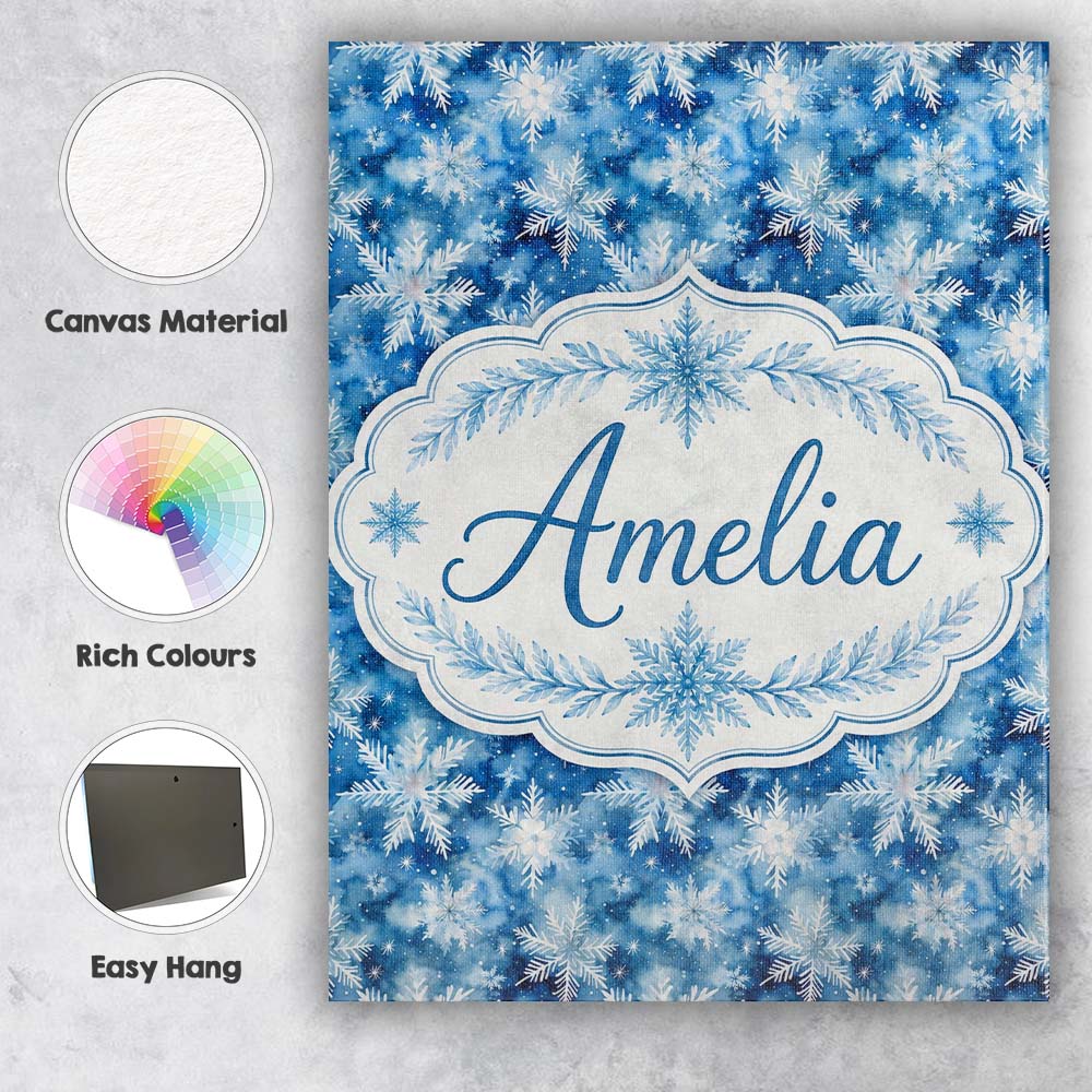 Personalised Name Snowflake Winter Blue Sky Custom Bespoke Interior Contemporary Canvas Wall Art Print Decor Picture Ready to Hang