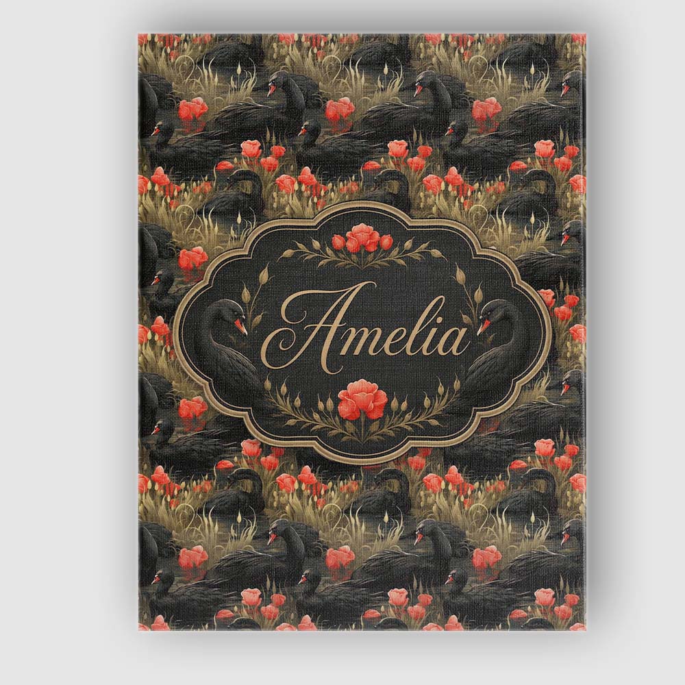 Personalised Name Black Swan Red Flowers Custom Unique Gift Idea Elegant Feature Canvas Wall Art Print Decor Picture Ready to Hang