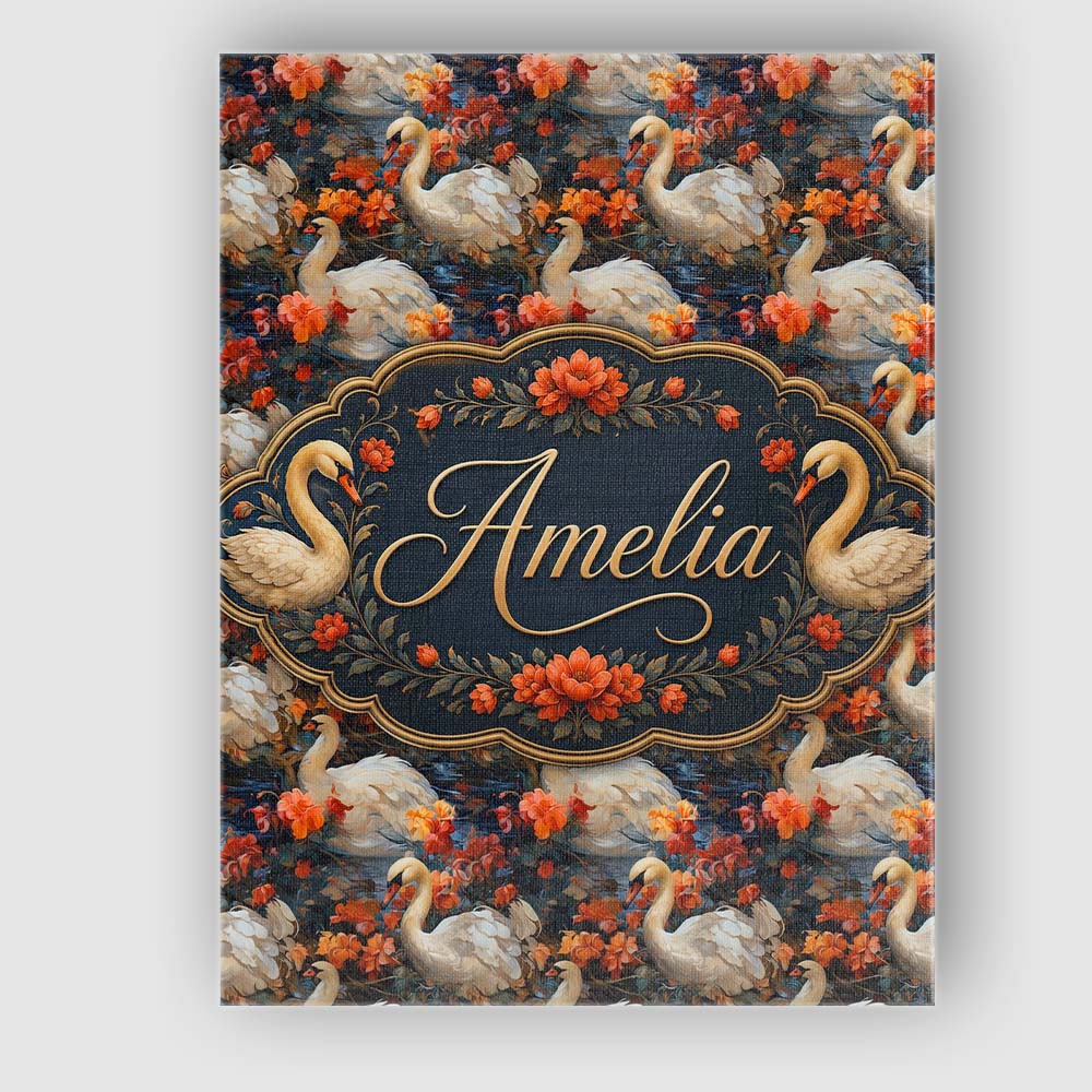 Personalised Name Elegant White Swan with Custom Bespoke Decorative Contemporary Canvas Wall Art Print Decor Picture Ready to Hang
