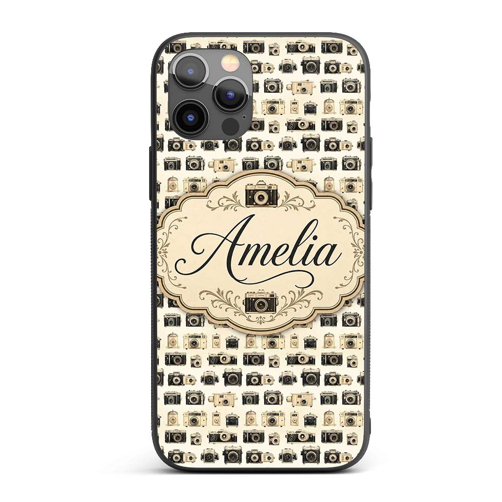 Vintage Camera Collection Photography Seamless Custom Name Protective Phone Case Mobile Cover Durable Everyday Smartphone Shock Resistant