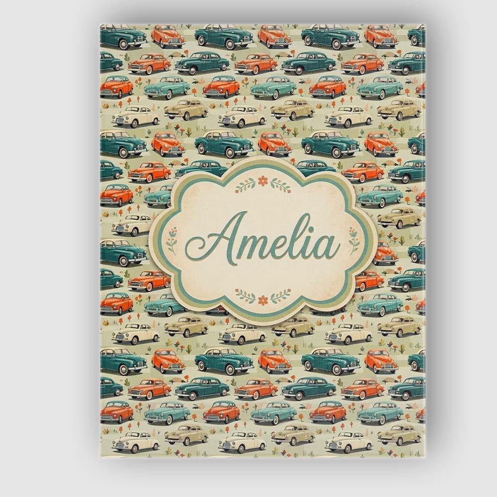 Personalised Name Colorful Classic Cars Custom Modern Room Accent Elegant Feature Canvas Wall Art Print Decor Picture Ready to Hang