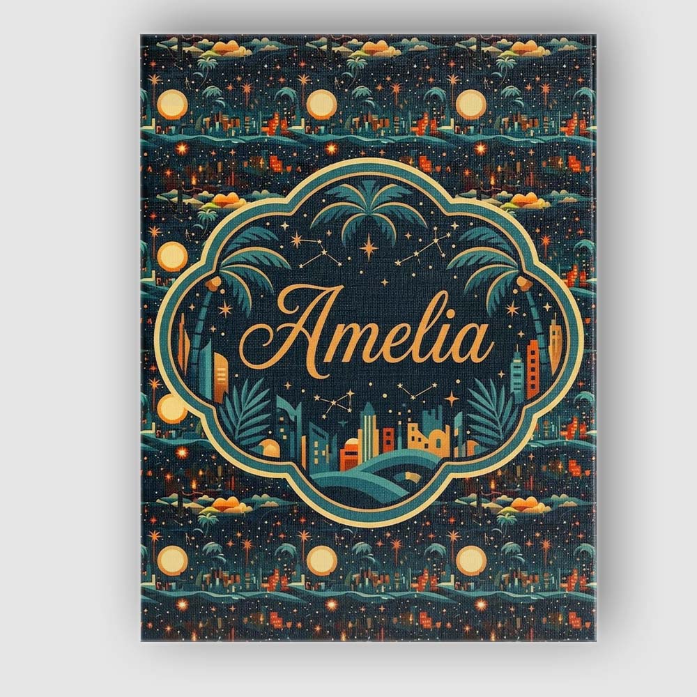 Personalised Name Night City Skyline Custom Premium Decorative Design Modern Room Accent Canvas Wall Art Print Decor Picture Ready to Hang