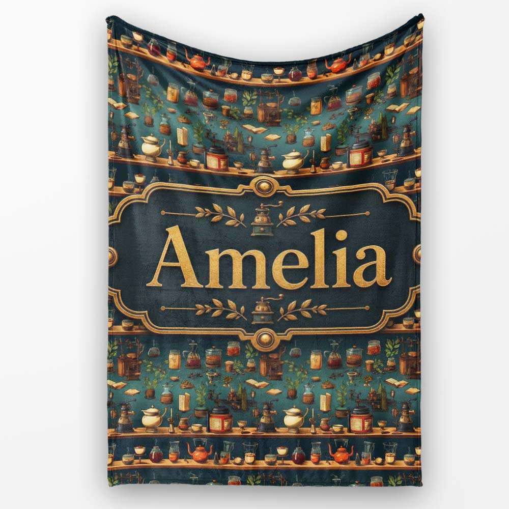 Apothecary Shelf Bottles Herbs Vintage Seamless Pattern Name Cute Personalised Custom Name Super Soft Fleece Blanket Bed Sofa Throw
