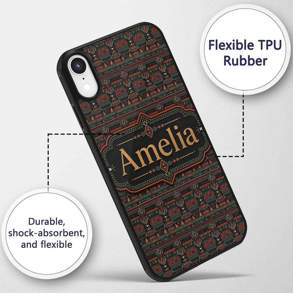 Ethnic Tribal Geometric Stripe Pattern Seamless Custom Name Protective Phone Case Mobile Cover Durable Everyday Smartphone Shock Resistant