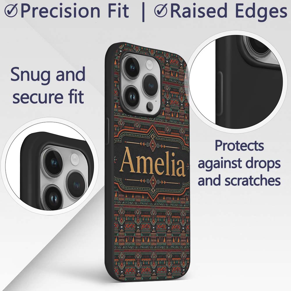 Ethnic Tribal Geometric Stripe Pattern Seamless Custom Name Protective Phone Case Mobile Cover Durable Everyday Smartphone Shock Resistant