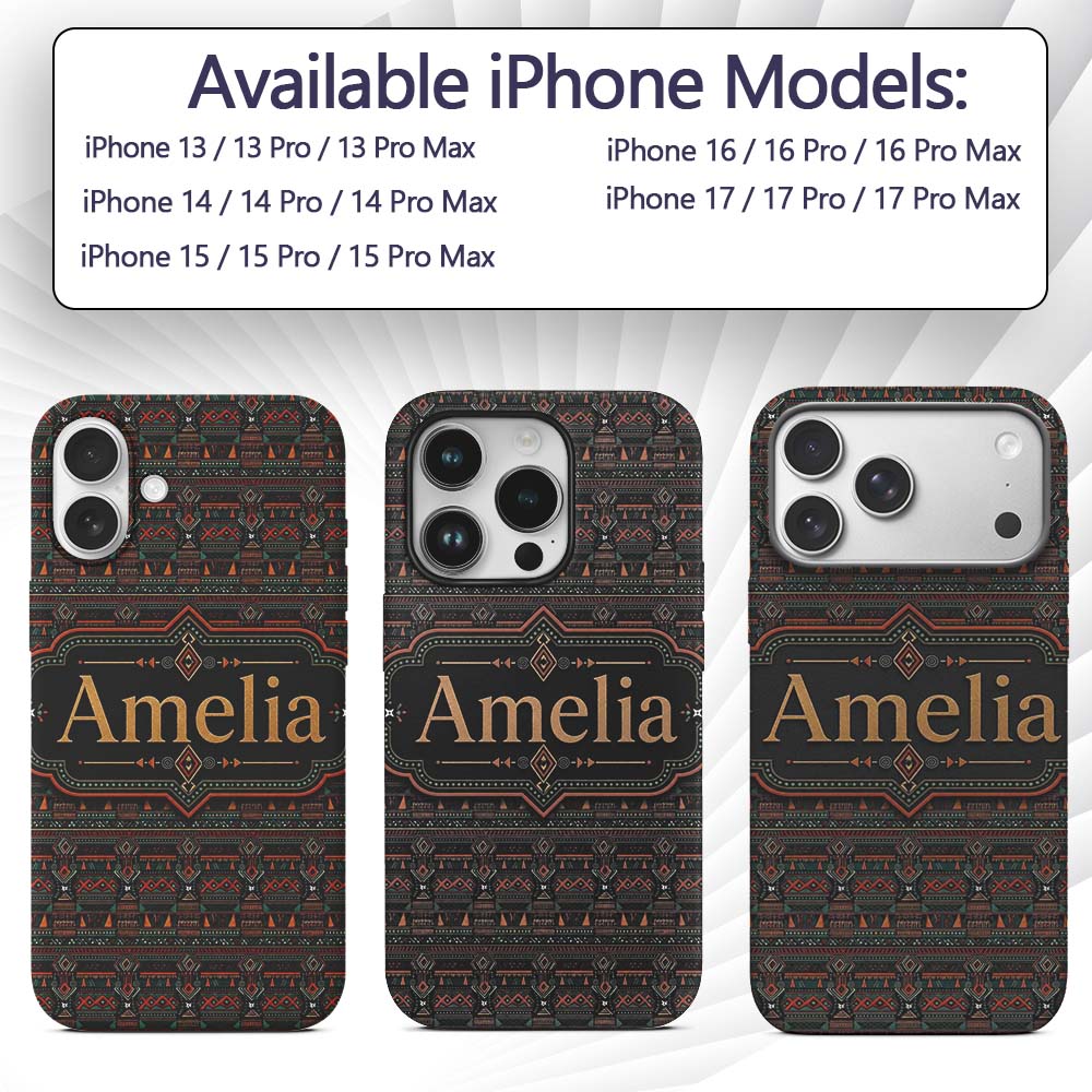 Ethnic Tribal Geometric Stripe Pattern Seamless Custom Name Protective Phone Case Mobile Cover Durable Everyday Smartphone Shock Resistant