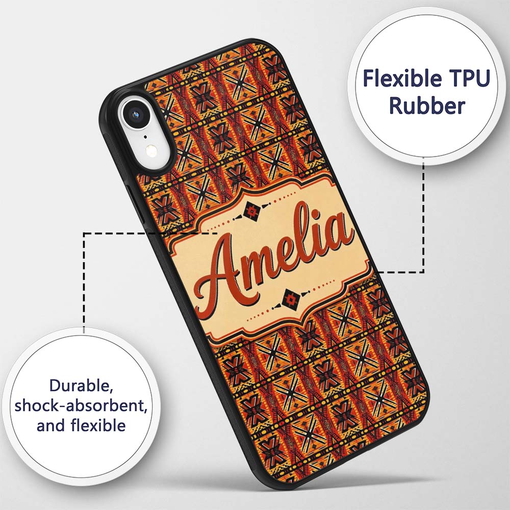 African Tribal Abstract Bold Red Pattern Seamless Custom Name Protective Phone Case Mobile Cover Durable Everyday Smartphone Shock Resistant