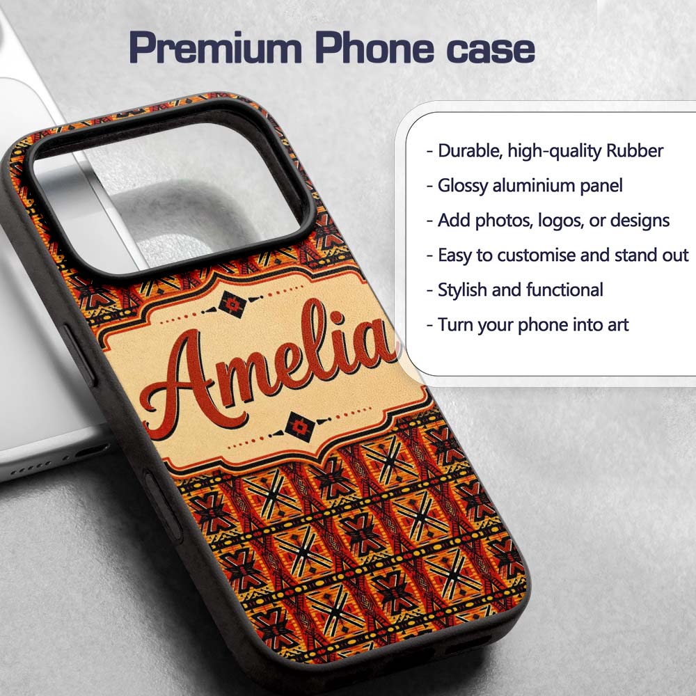 African Tribal Abstract Bold Red Pattern Seamless Custom Name Protective Phone Case Mobile Cover Durable Everyday Smartphone Shock Resistant