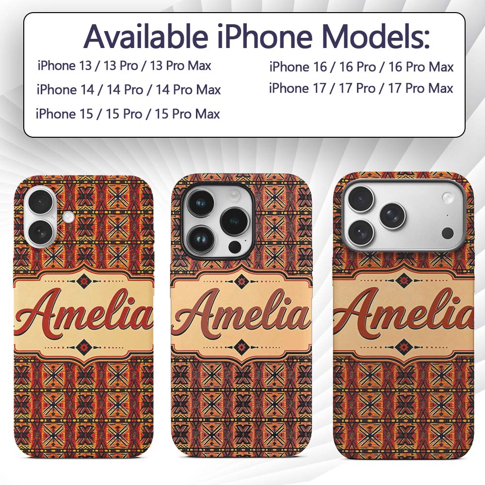 African Tribal Abstract Bold Red Pattern Seamless Custom Name Protective Phone Case Mobile Cover Durable Everyday Smartphone Shock Resistant