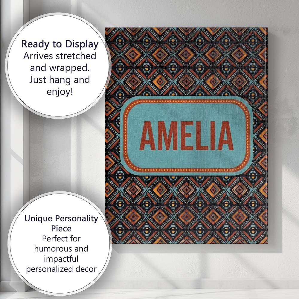 Personalised Name African Tribal Geometric Custom Unique Gift Idea Elegant Feature Canvas Wall Art Print Decor Picture Ready to Hang