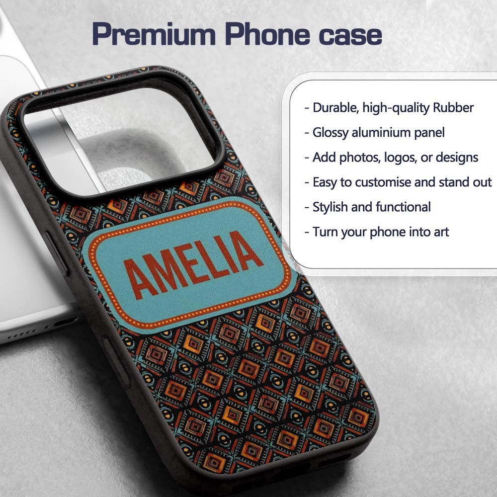 African Tribal Geometric Diamond Pattern Seamless Custom Name Protective Phone Case Mobile Cover Durable Everyday Smartphone Shock Resistant
