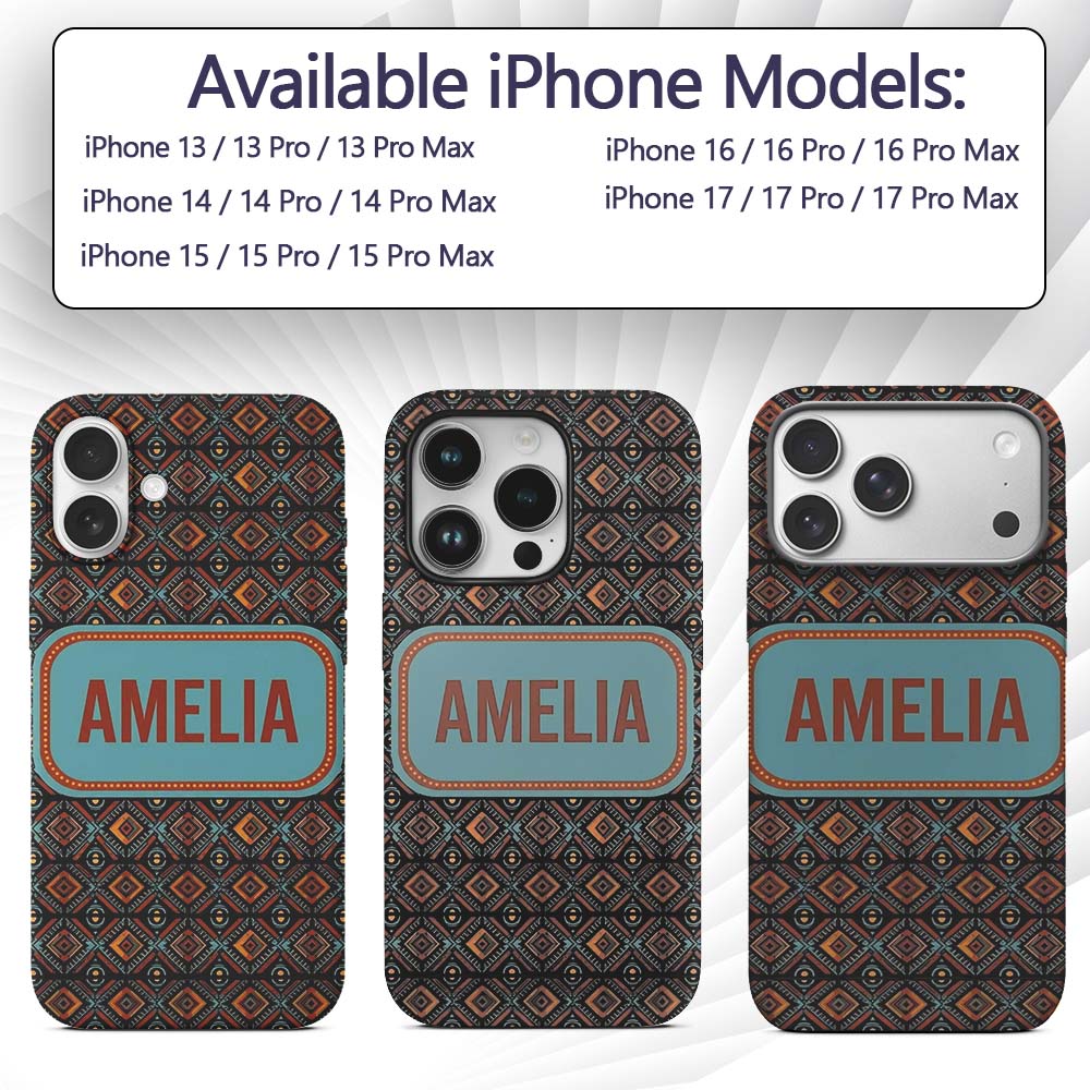 African Tribal Geometric Diamond Pattern Seamless Custom Name Protective Phone Case Mobile Cover Durable Everyday Smartphone Shock Resistant
