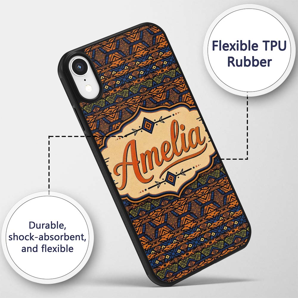 African Tribal Stripe Geometric Pattern Seamless Custom Name Protective Phone Case Mobile Cover Durable Everyday Smartphone Shock Resistant