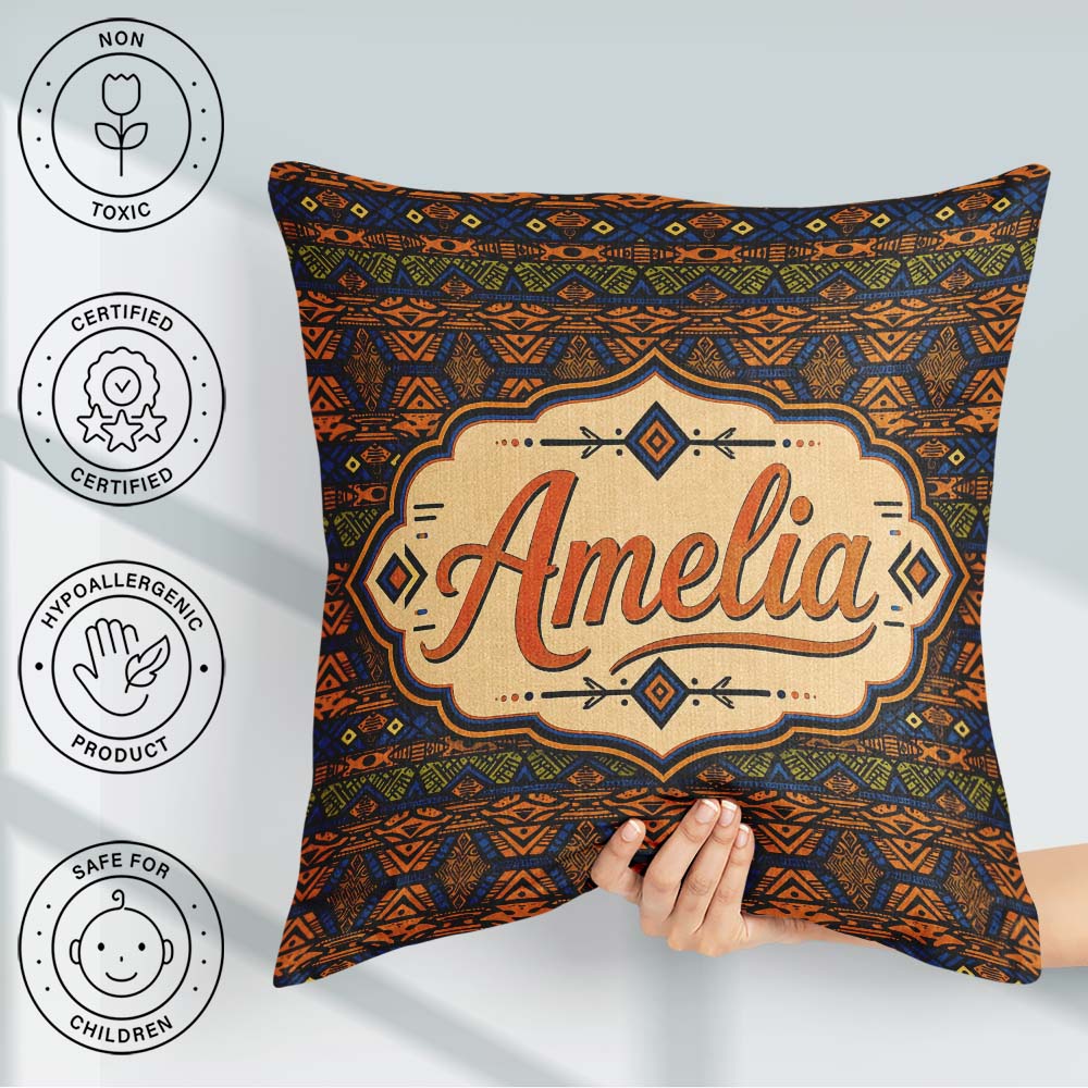 Custom Name African Tribal Geometric Pattern Seamless Name Cute Square Filled Cushion Throw Pillow Sofa Bed Home Decor Zip Washable UK Made