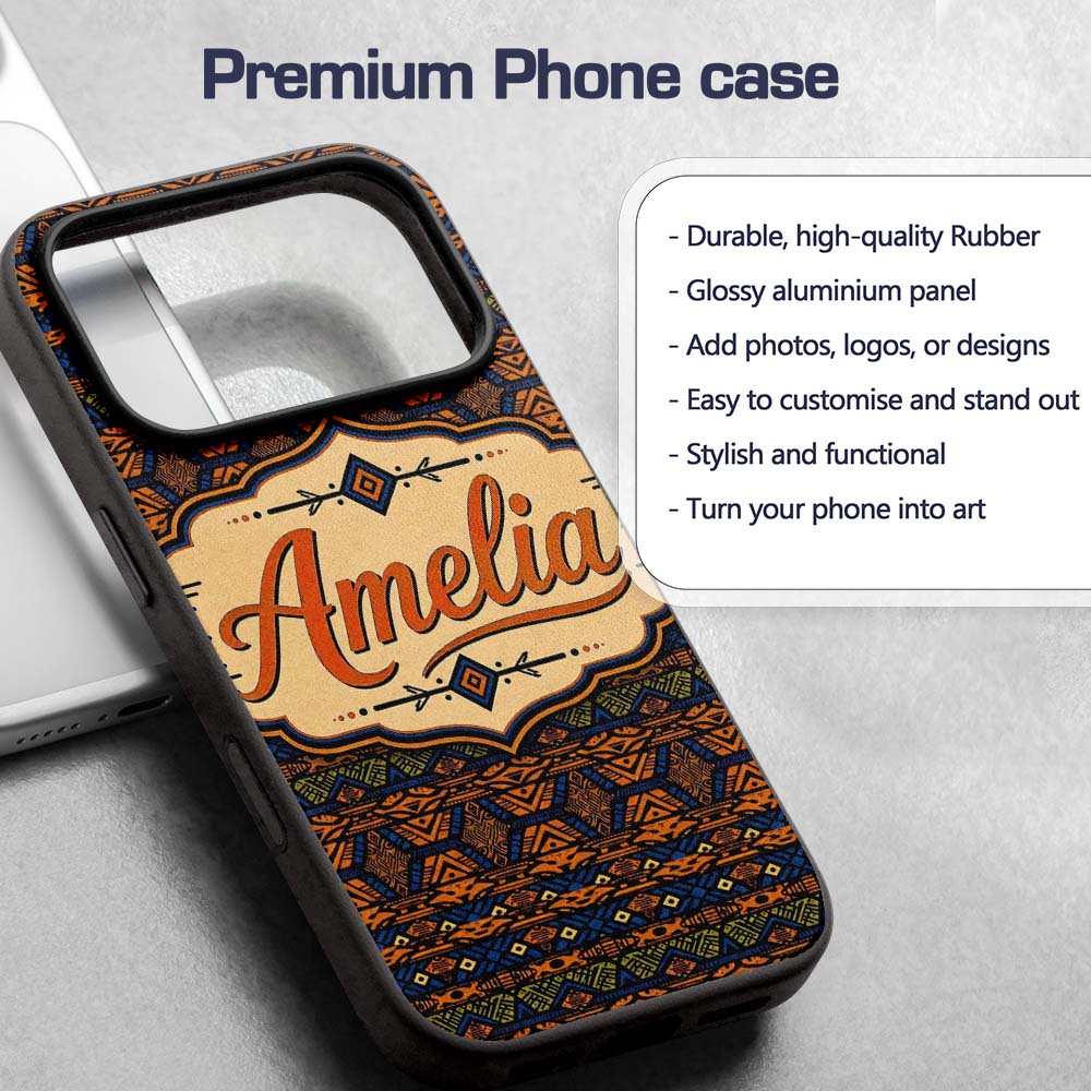 African Tribal Stripe Geometric Pattern Seamless Custom Name Protective Phone Case Mobile Cover Durable Everyday Smartphone Shock Resistant