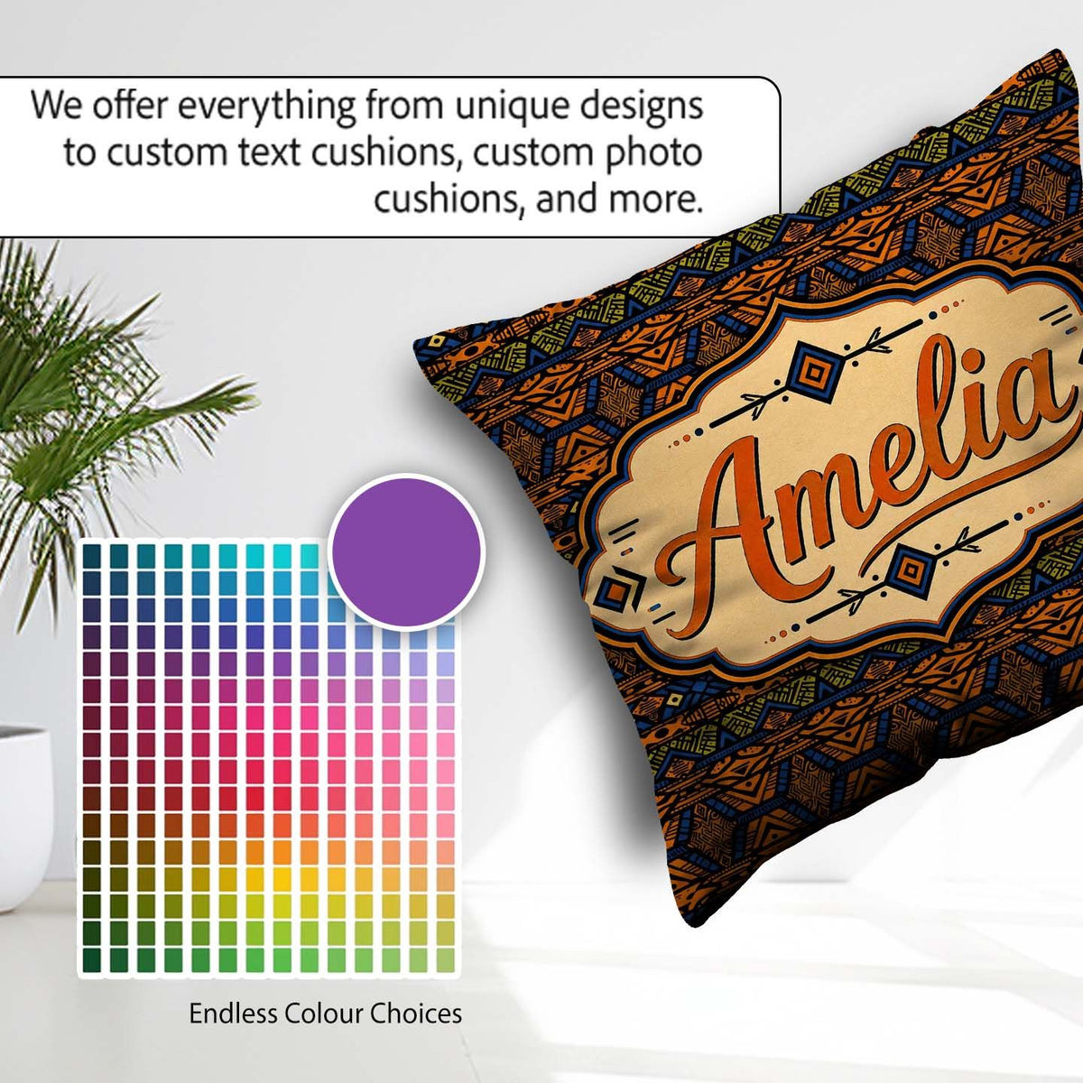 Custom Name African Tribal Geometric Pattern Seamless Name Cute Square Filled Cushion Throw Pillow Sofa Bed Home Decor Zip Washable UK Made