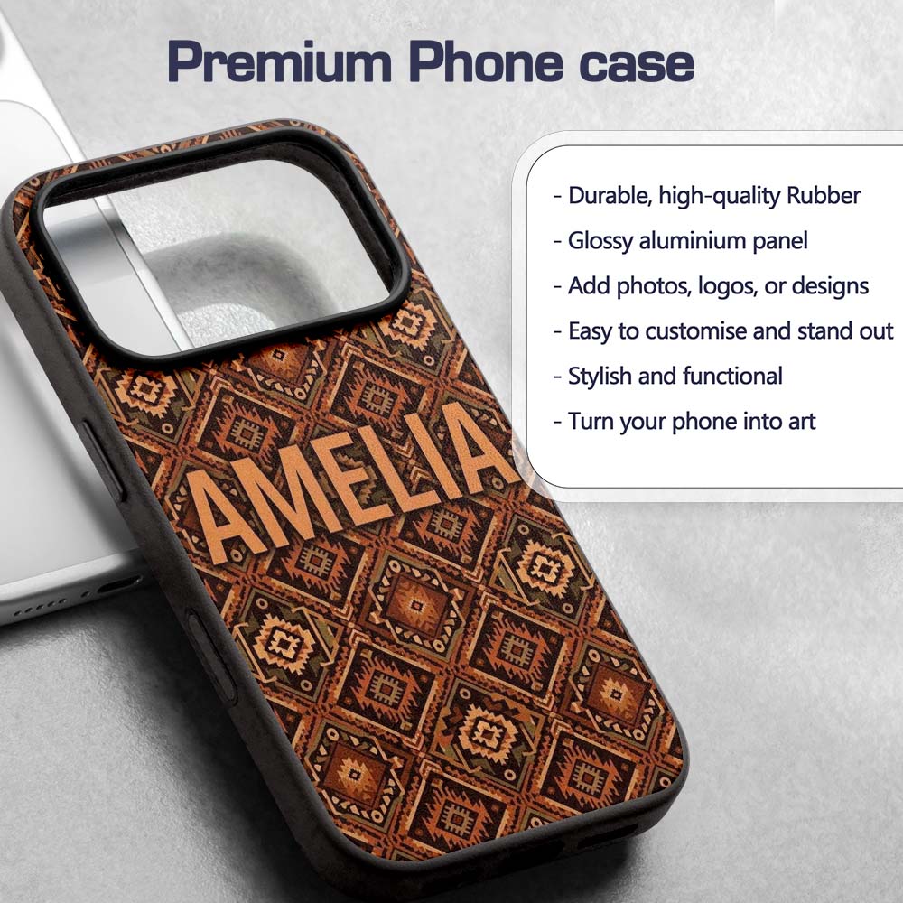 African Tribal Mask Motif Pattern Seamless Name Custom Name Protective Phone Case Mobile Cover Durable Everyday Smartphone Shock Resistant