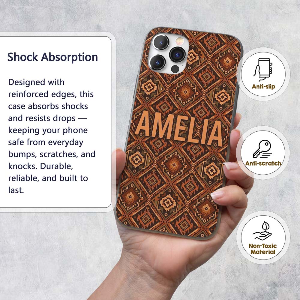 African Tribal Mask Motif Pattern Seamless Name Custom Name Protective Phone Case Mobile Cover Durable Everyday Smartphone Shock Resistant