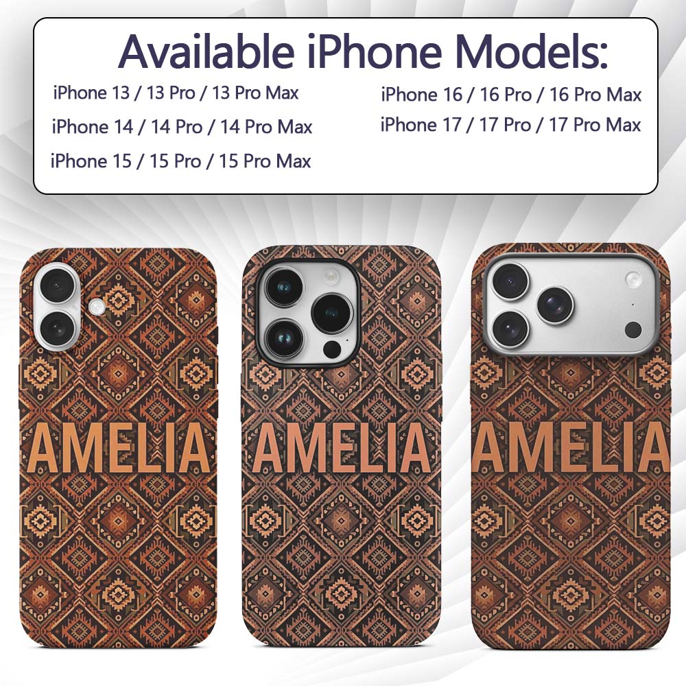 African Tribal Mask Motif Pattern Seamless Name Custom Name Protective Phone Case Mobile Cover Durable Everyday Smartphone Shock Resistant