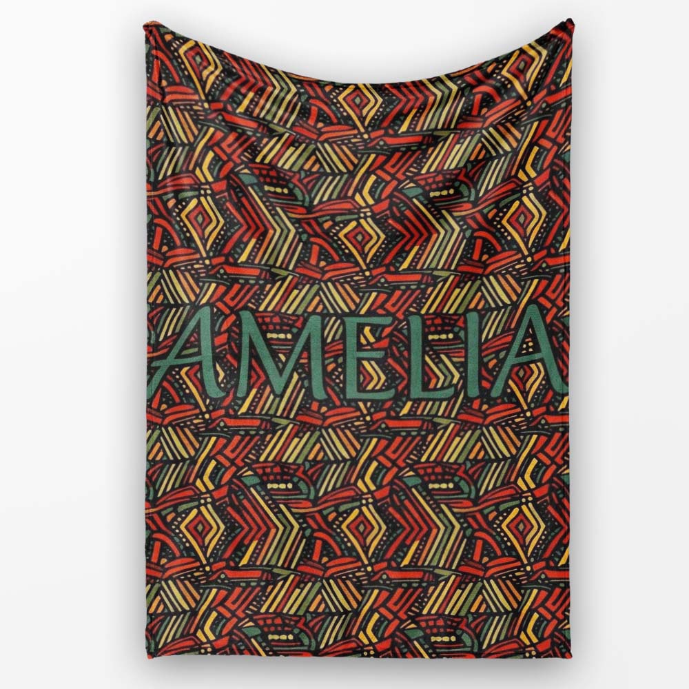 African Tribal Wavy Line Abstract Pattern Seamless Name Cute Unique Personalised Custom Name Super Soft Fleece Blanket Bed Sofa Throw